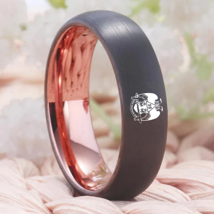 32nd Degree Scottish Rite Ring - Wings Down Gunmetal With Rose Gold Tungsten - Bricks Masons