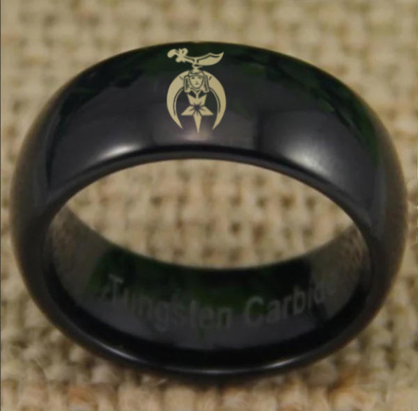 Shriners Ring - Black Dome Tungsten - Bricks Masons