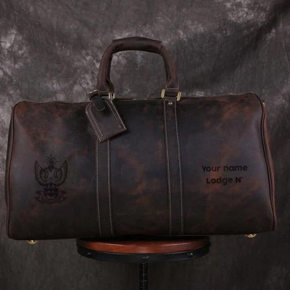 33rd Degree Scottish Rite Travel Bag - Wings Up Genuine Vintage Leather - Bricks Masons