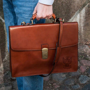 33rd Degree Scottish Rite Briefcase - Wings Up Brown Leather - Bricks Masons