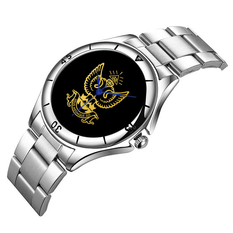33rd Degree Scottish Rite Wristwatch - Wings Up Stainless Steel - Bricks Masons