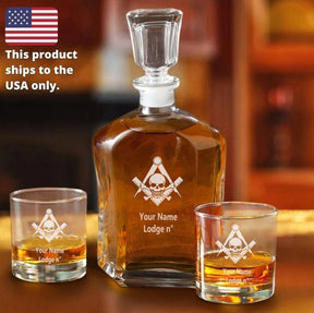 Widows Sons Decanter - 2 Whiskey Tumbler Glasses Set - Bricks Masons