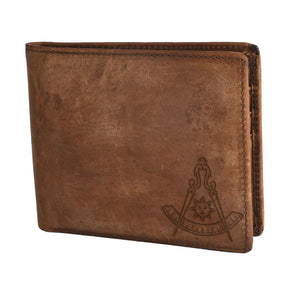 Handmade Leather Past Master Blue Lodge California Regulation Wallet - Light & Dark Brown - Bricks Masons