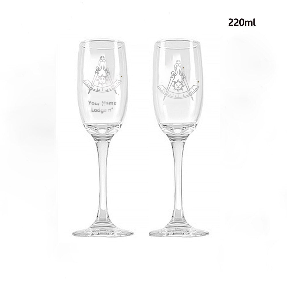 Past Master Blue Lodge California Regulation Champagne Flute - 2 Pieces Set - Bricks Masons