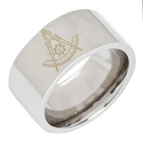 Past Master Blue Lodge California Regulation Ring - 8MM Pipe Silver Tungsten - Bricks Masons