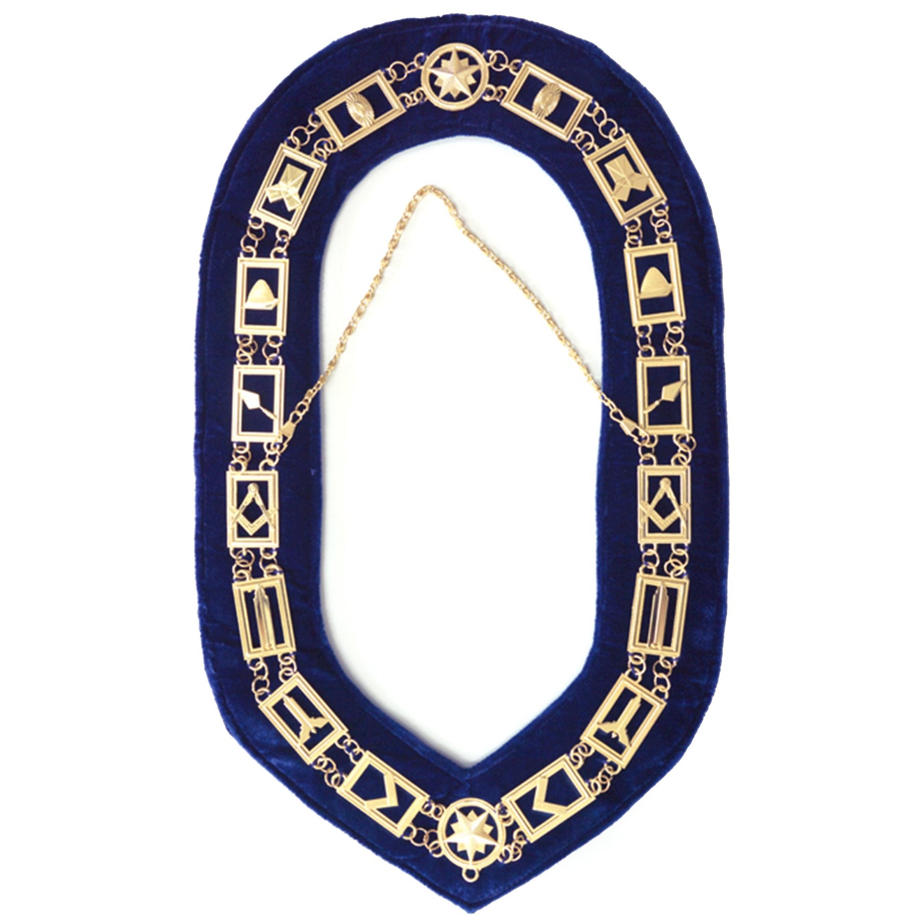 Blue Lodge Chain Collar - Gold Plated on Blue Velvet - Bricks Masons