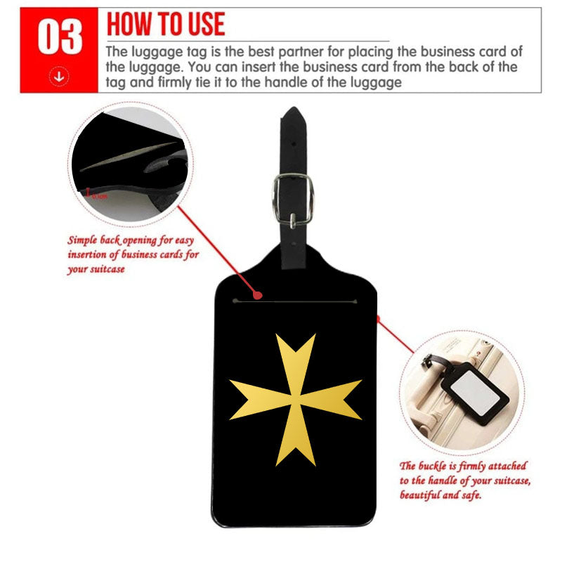 Order Of Malta Commandery Luggage Tag - Black Leather - Bricks Masons