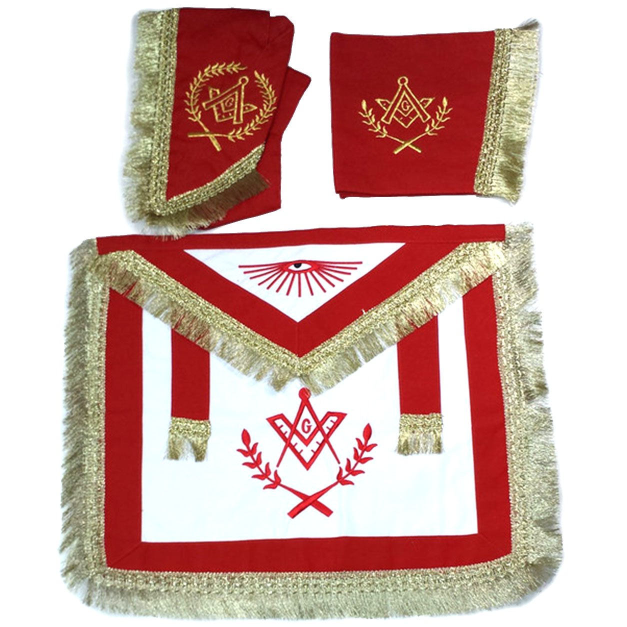 Master Mason Blue Lodge Regalia Set - Red & White with Fringe - Bricks Masons