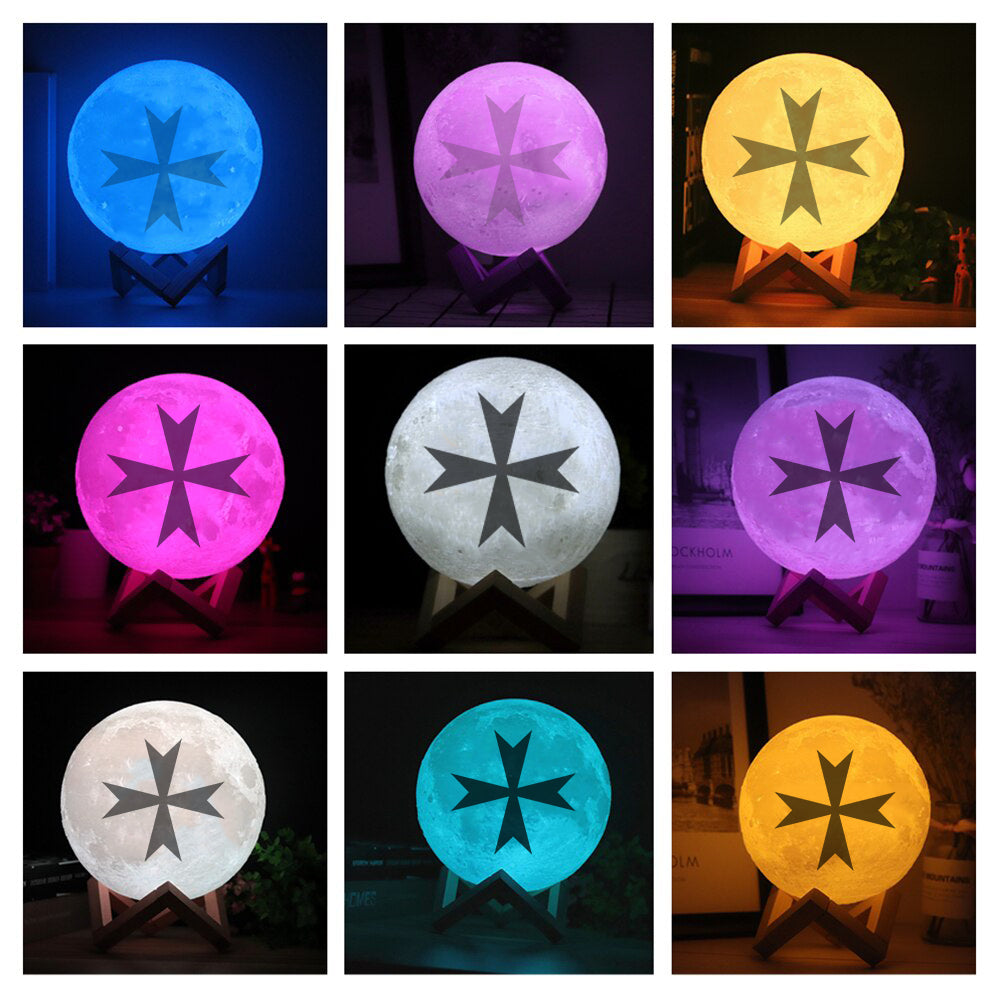 Order Of Malta Commandery Lamp - 3D Moon Various Colors - Bricks Masons