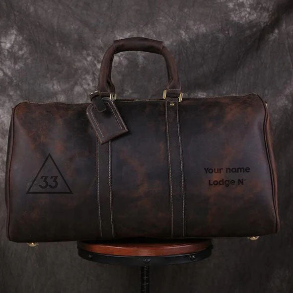 33rd Degree Scottish Rite Travel Bag - Genuine Vintage Leather - Bricks Masons