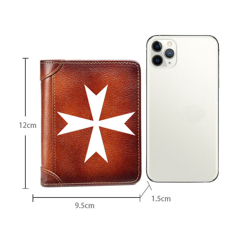 Order Of Malta Commandery Wallet - Brown Leather - Bricks Masons