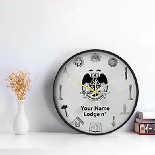 32nd Degree Scottish Rite Clock - Wings Down Frame with LED - Bricks Masons