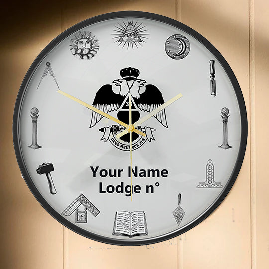 33rd Degree Scottish Rite Clock - Wings Down Frame with LED - Bricks Masons
