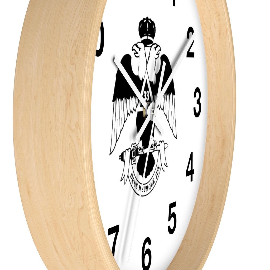 33rd Degree Scottish Rite Clock - Wings Down Wooden Frame - Bricks Masons