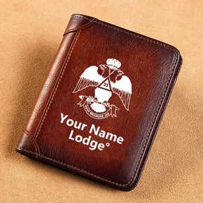 33rd Degree Scottish Rite Wallet - Wings Down Brown Leather - Bricks Masons