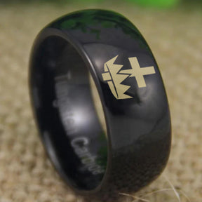 Knights Templar Commandery  Ring - Black Dome Tungsten - Bricks Masons