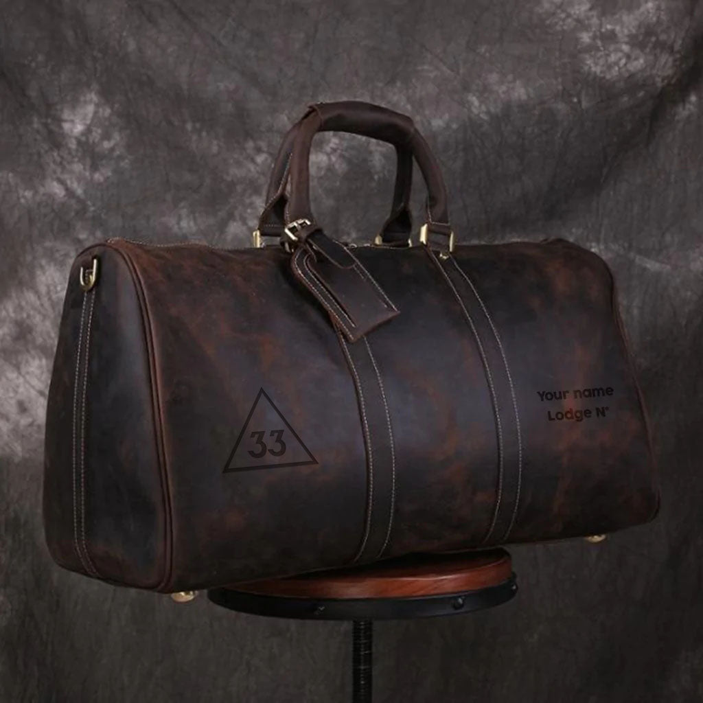 33rd Degree Scottish Rite Travel Bag - Genuine Vintage Leather - Bricks Masons