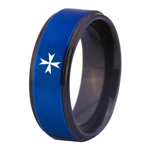 Order of Malta Commandery  Ring - Blue Tungsten - Bricks Masons