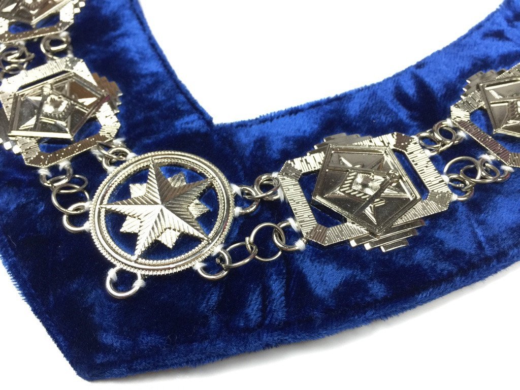 OES Chain Collar - Silver Plated on Blue Velvet - Bricks Masons