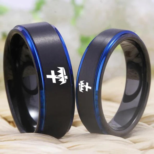 Knights Templar Commandery Ring - Black Blue Tungsten - Bricks Masons