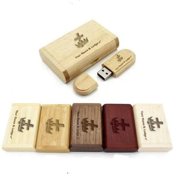 Knights Templar Commandery USB Flash Drives - Various Wood Colors - Bricks Masons