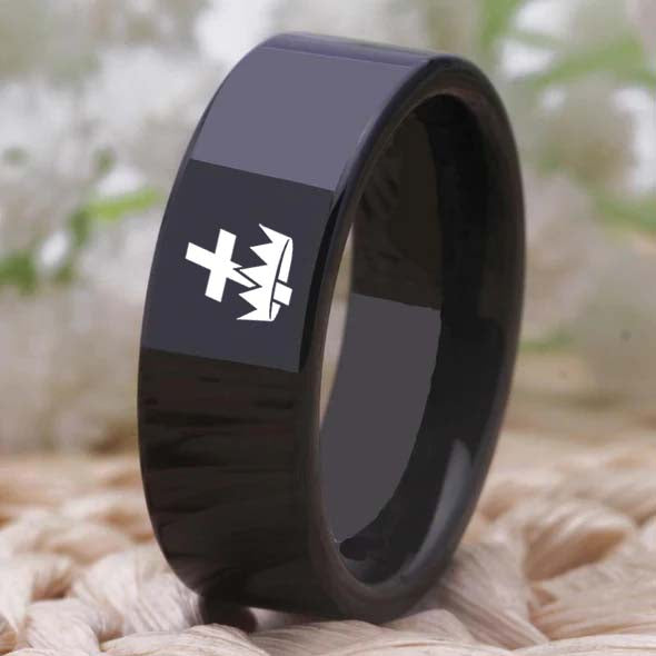 Knights Templar Commandery Ring - Black Tungsten - Bricks Masons