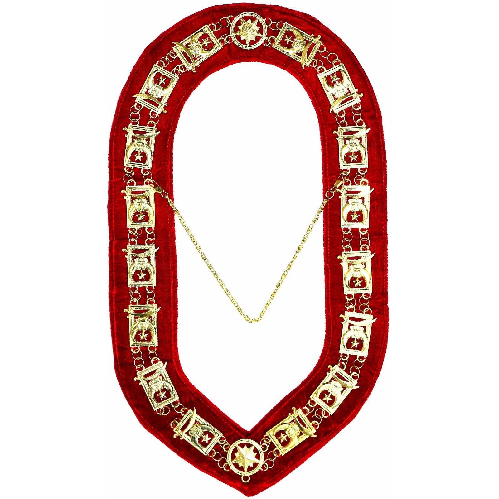 Shriners Chain Collar - Gold Plated on Red Velvet - Bricks Masons