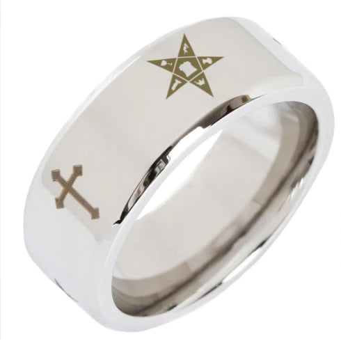 OES Ring - Beveled Silver Cross - Bricks Masons