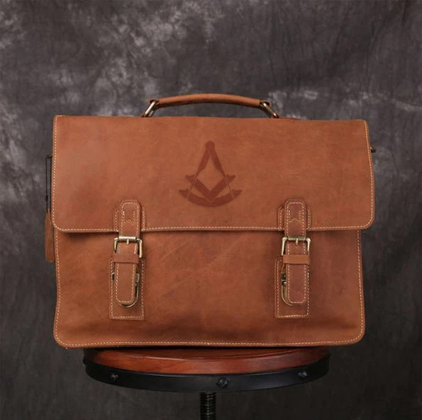 Past Master Blue Lodge Briefcase - Handmade Leather - Bricks Masons