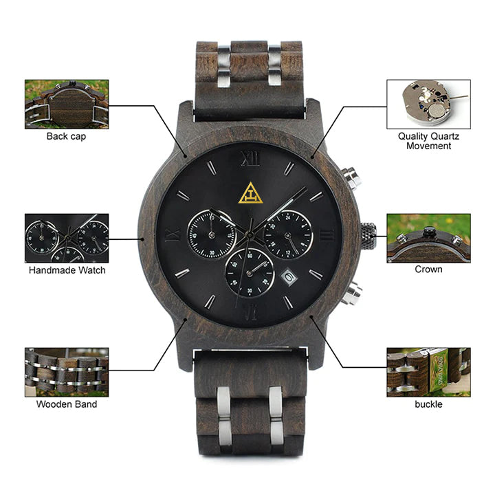 Royal Arch Chapter Wristwatch - Various Wood Colors - Bricks Masons