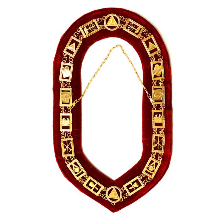 Royal Arch Chapter Chain Collar - Gold Plated on Red Velvet - Bricks Masons