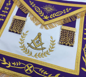 Past Master Blue Lodge Apron - White & Royal Blue with Gold Fringe - Bricks Masons