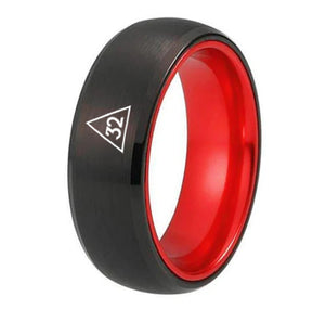 32nd Degree Scottish Rite Ring - Black Tungsten With Red Aluminum Inlay - Bricks Masons