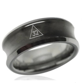 32nd Degree Scottish Rite Ring - Black Concave Tungsten - Bricks Masons