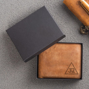 Handmade Leather 32nd Degree Scottish Rite Wallet - Light & Dark Brown - Bricks Masons