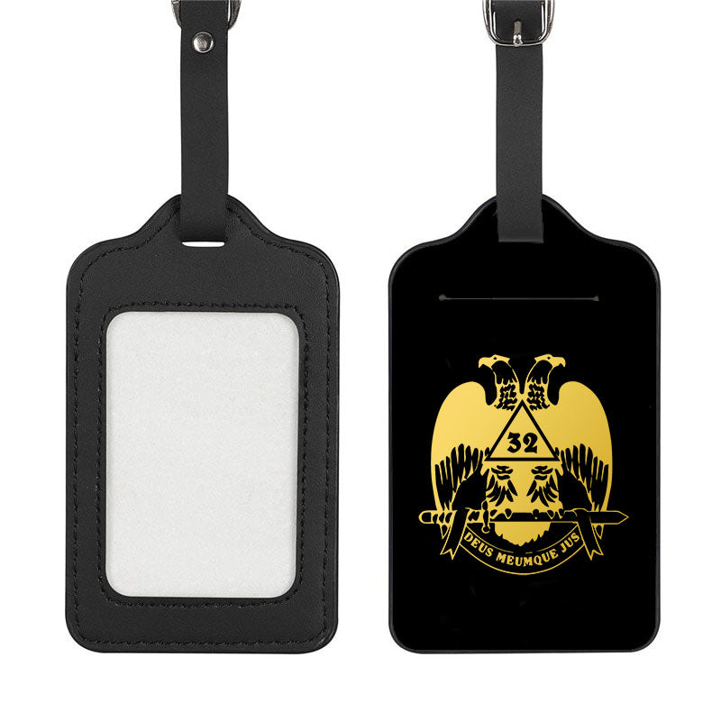 32nd Degree Scottish Rite Luggage Tag - Wings Down Black Leather - Bricks Masons