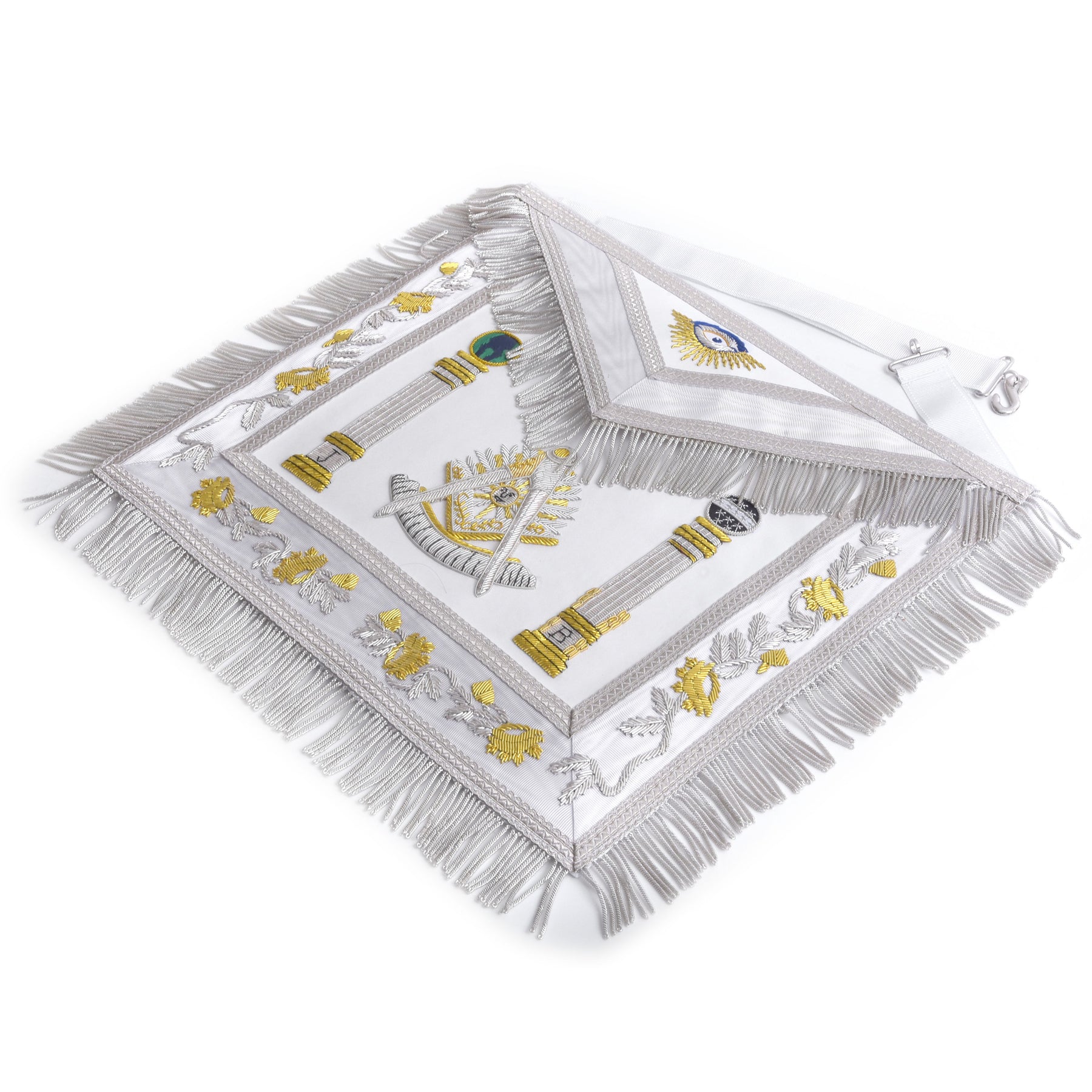 Past Master Blue Lodge California Regulation Apron - White & Gold Emboidery Bullion - Bricks Masons