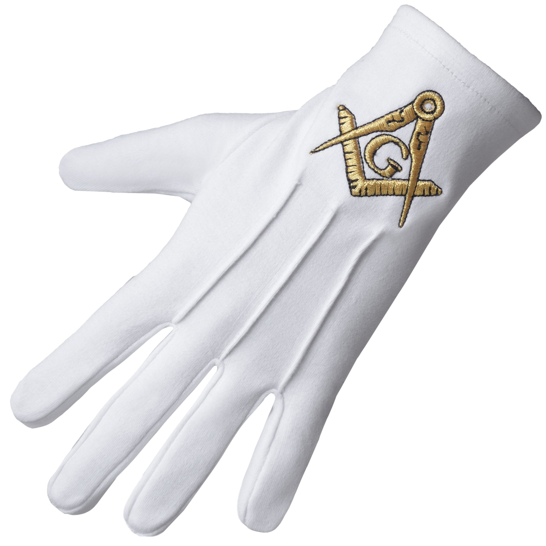 Master Mason Blue Lodge Glove - Pure Cotton Gold Square & Compass G - Bricks Masons