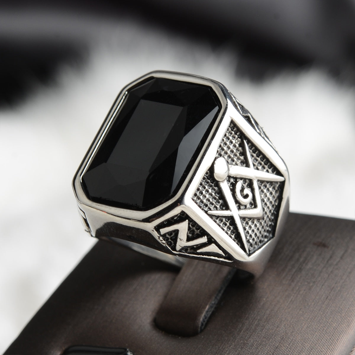 Master Mason Blue Lodge Ring - Large Stone Various Colors - Bricks Masons