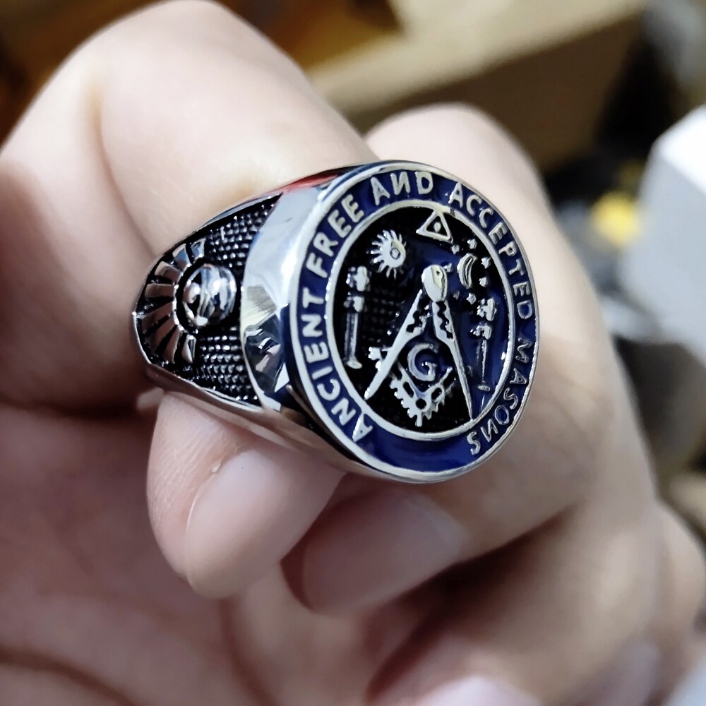 Master Mason Blue Lodge Ring - Ancient Free and Accepted Masons Blue - Bricks Masons