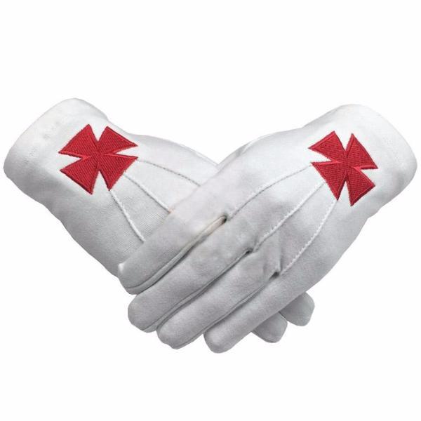 Knights Templar Commandery Glove - White with Red Nordic Cross - Bricks Masons