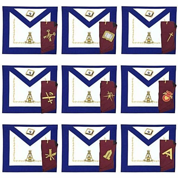 Officers Scottish Rite Officer Apron Set - Leather Made Embroidery - Bricks Masons