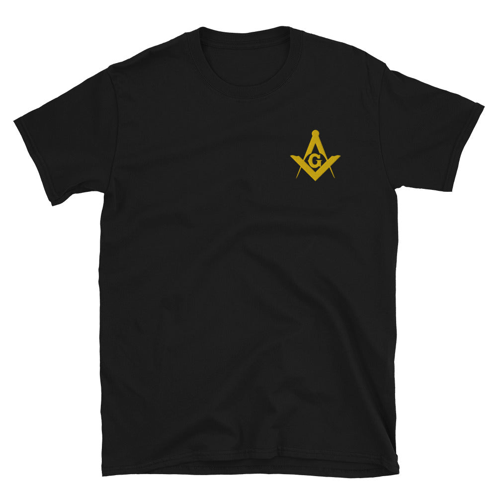 Master Mason Blue Lodge T-Shirt - Golden Embroidery Square & Compass G - Bricks Masons