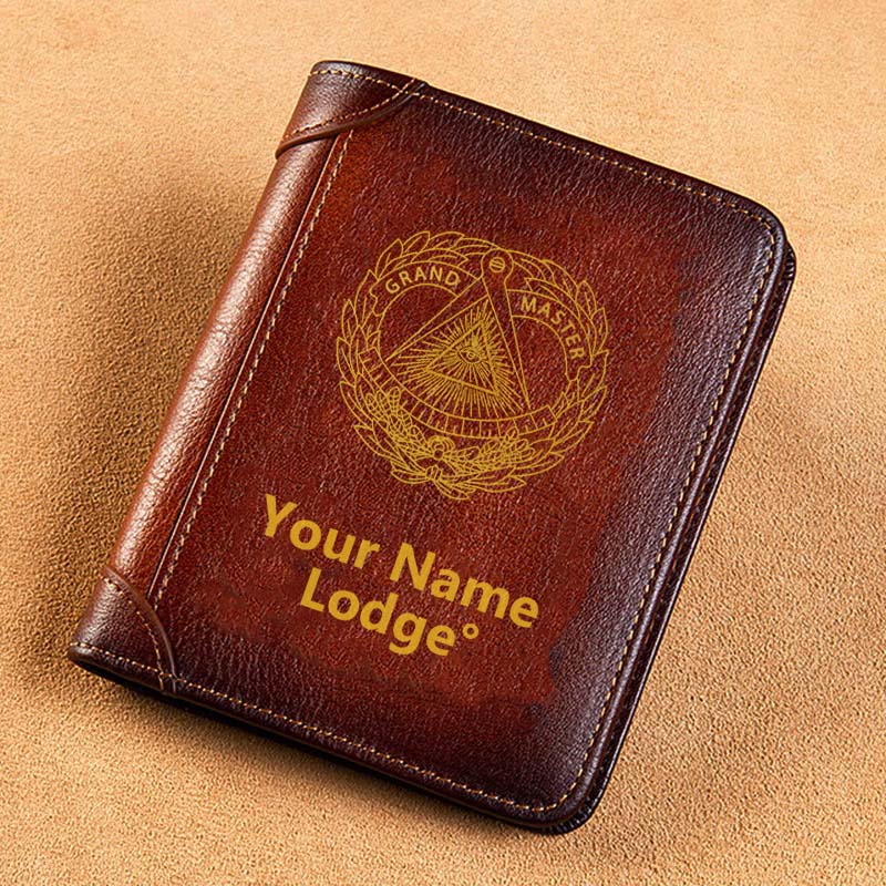 Grand Master Blue Lodge Wallet - Brown Leather - Bricks Masons