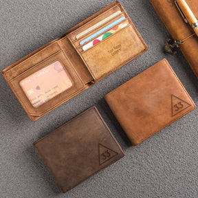 Handmade Leather 33rd Degree Scottish Rite Wallet - Light & Dark Brown - Bricks Masons