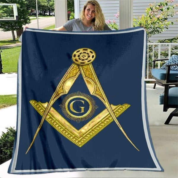 Master Mason Blue Lodge Blanket - All Seeing Eye Square and Compass G - Bricks Masons