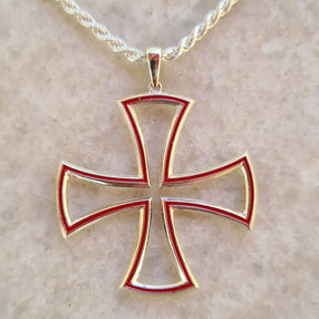 Knights Templar Commandery Necklace - 925K Silver Red Enameled - Bricks Masons