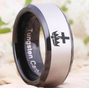 Knights Templar Commandery Ring - Black Beveled Tungsten - Bricks Masons