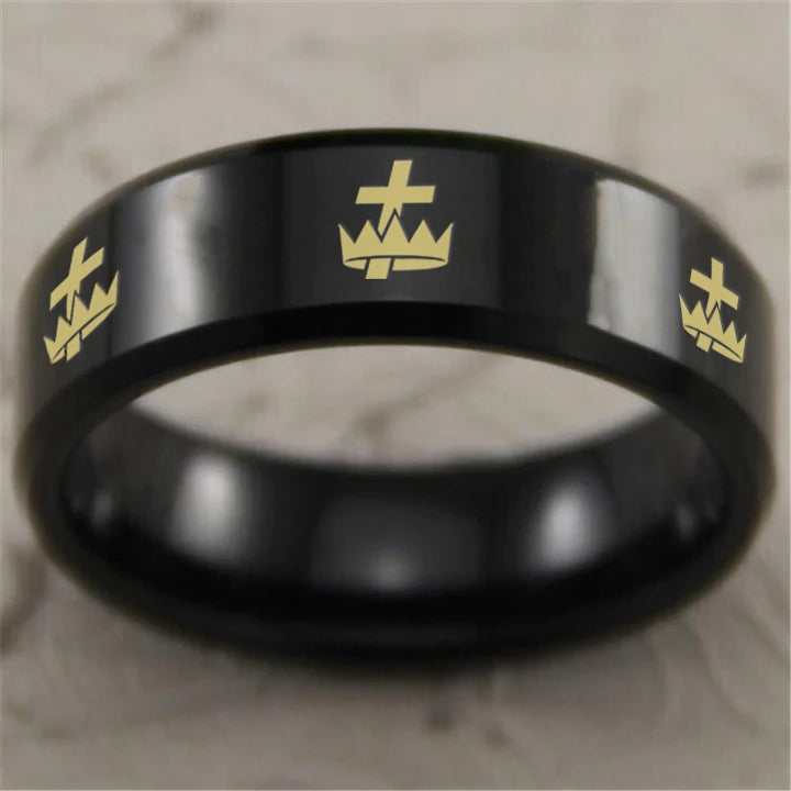 Knights Templar Commandery Ring - Reverse Comfort Fit Tungsten - Bricks Masons