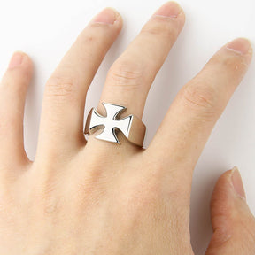 Knights Templar Stainless Steel Polished Signet Rings [Silver, Black, Gold] - Bricks Masons